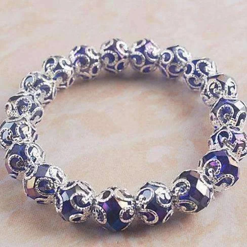 Silver Lace with Blue Crystal Stretchy Bracelet