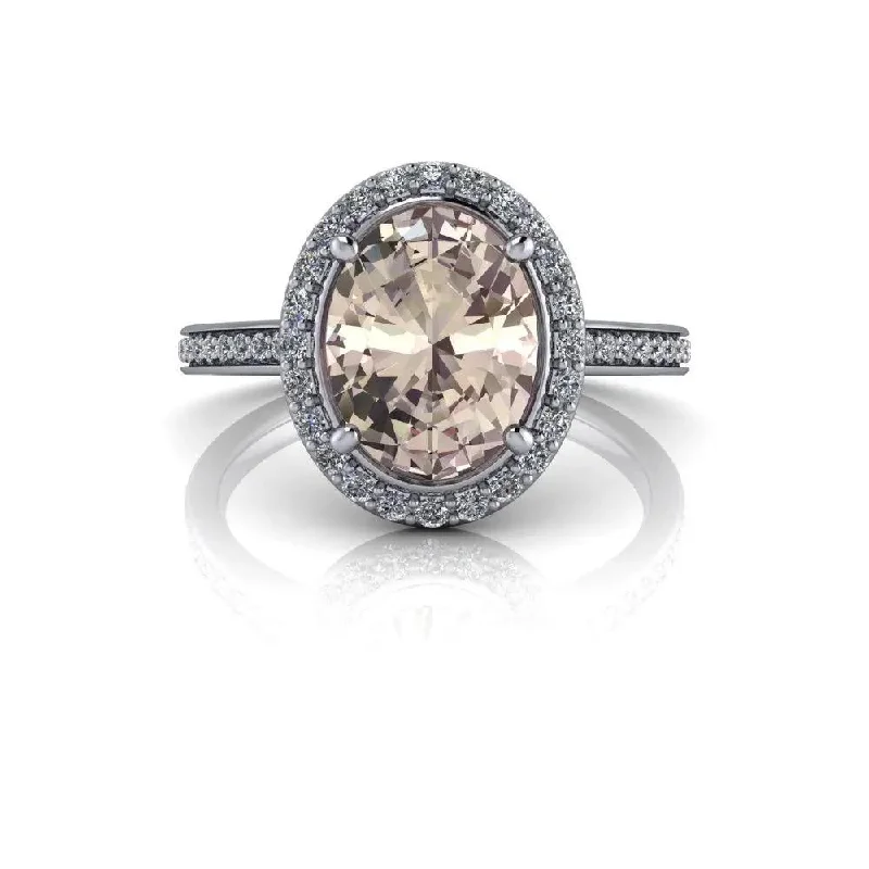 Oval Morganite Engagement Ring Diamond Halo Engagement Ring 1.85 CTW