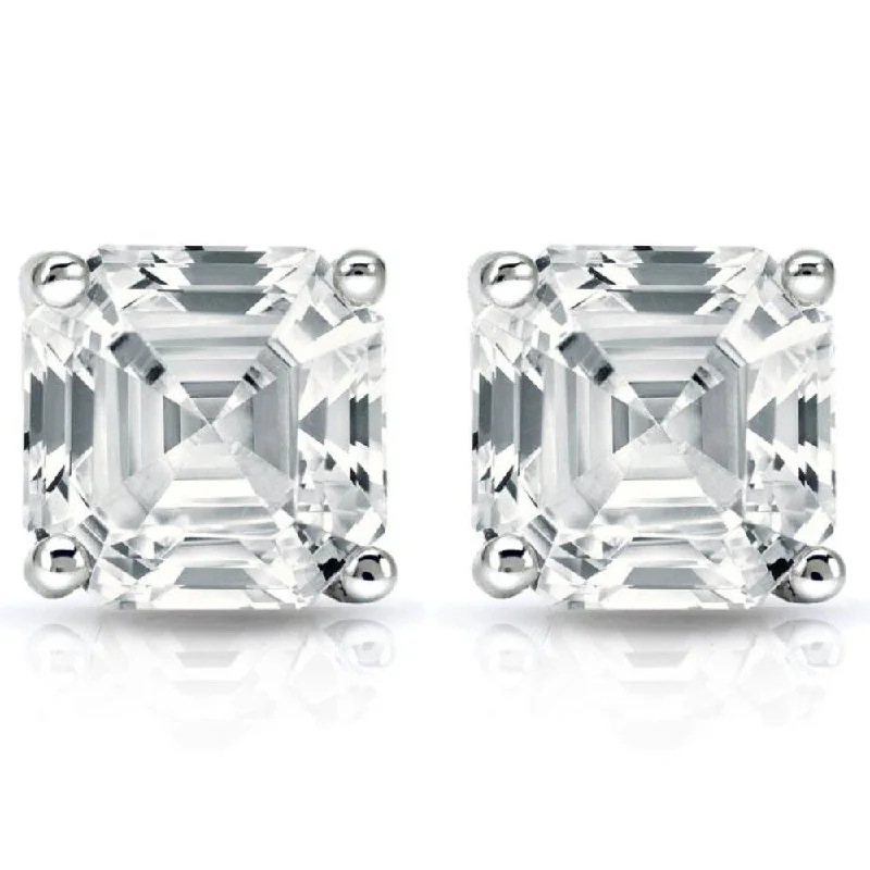 2.04Ct Asscher Cut Diamond Studs White Gold Lab Grown Earrings