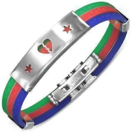 Tri-Color Triple Band Silicone Bracelet with Stainless Steel Cut Out Designs ~ Choose Your Design