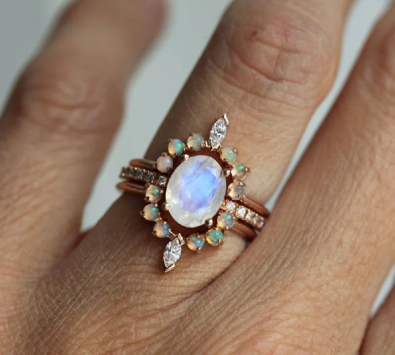 Dream Moonstone Ring Set, Engagement Ring