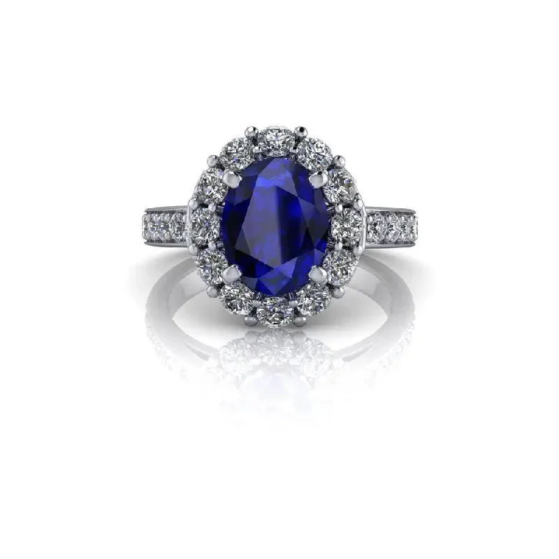 3.86 CTW Sapphire and Lab Grown Diamond Halo Engagement Ring