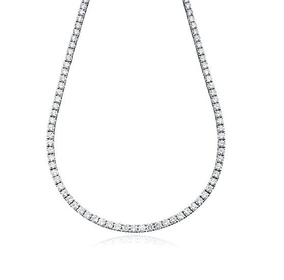 Crislu Platinum Plated Sterling Silver Round Cubic Zirconia 18-inch Tennis Necklace