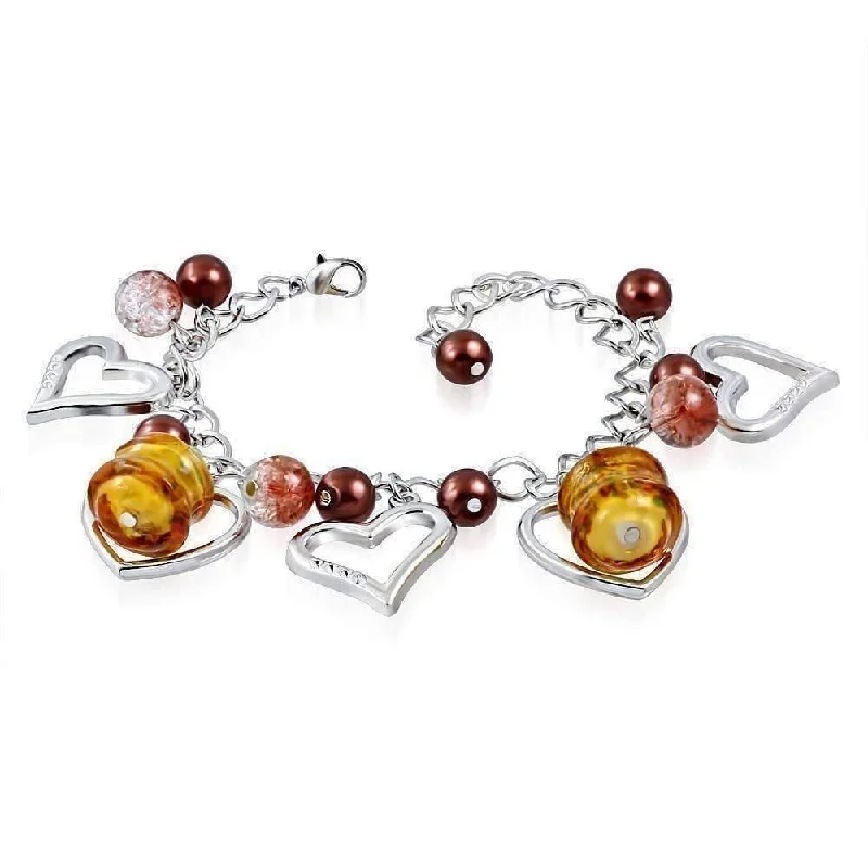 All Heart Bronze Glass Bead and Silver Charm Bracelet