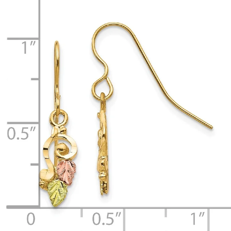 Diamond2Deal 10k Tri-color Gold Black Hills Gold Shepherd Hook Dangle Earrings (L-26mm, W-6mm)