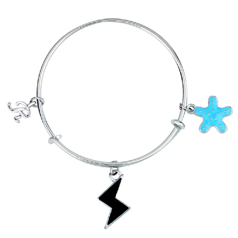 Mahi R Letter & Floral Shaped Rhodium Plated Enamel Work Charms Kids Bracelets for Kids (BRK1100992R)