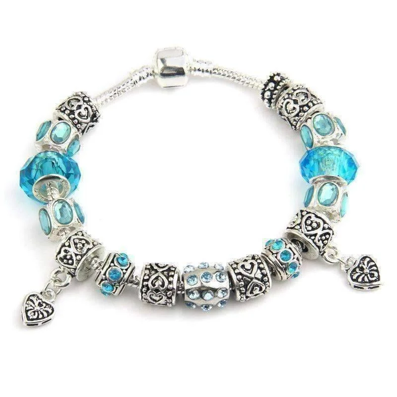 Happy Blue European Style 925 Silver Charm Bracelet For Woman