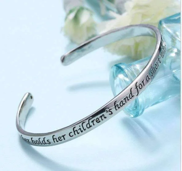 A Mother Holds Her Children's Hand Inspirational Stamped Bangle Bracelet