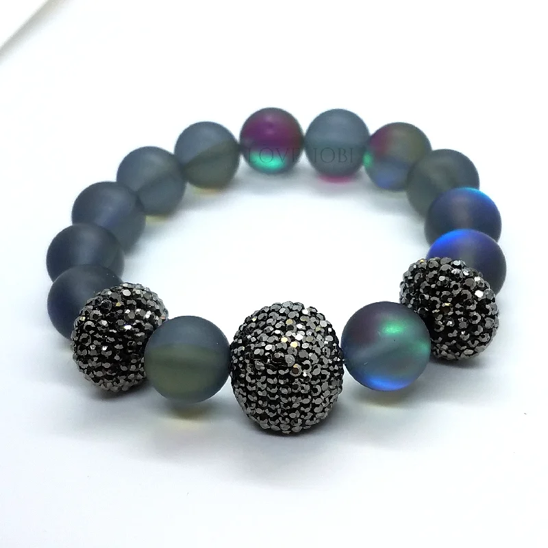 Frosted Quartz Labradorite Stretch Bead Bracelet for Women