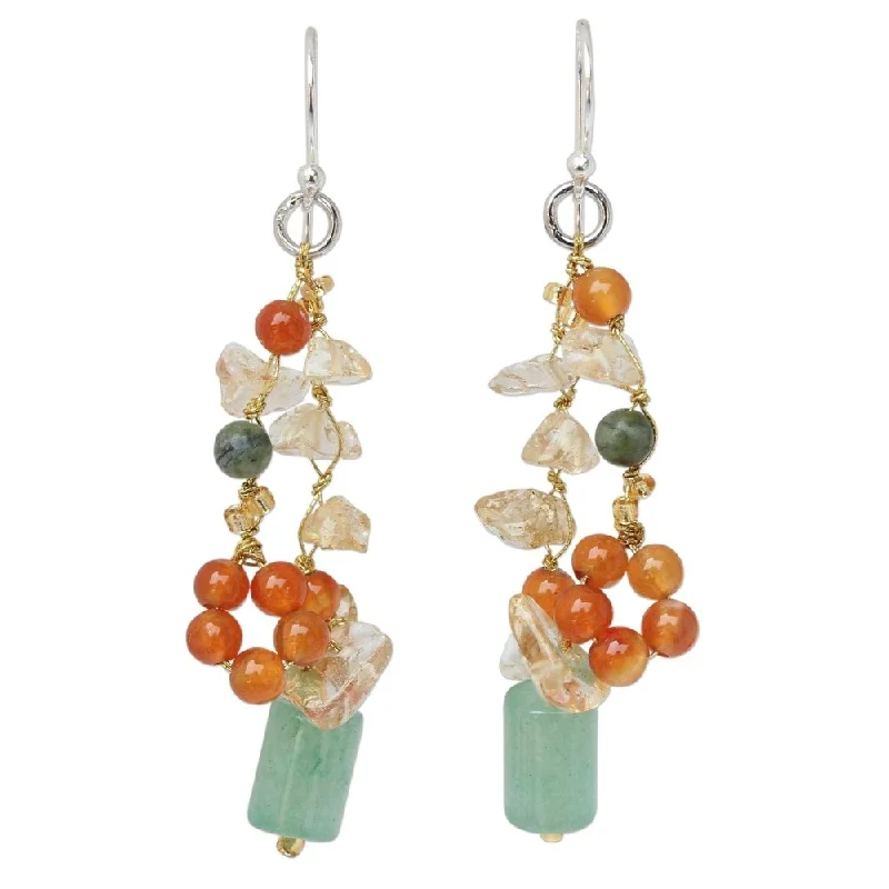 NOVICA Handmade Pearl and rose quartz cluster earrings Forest Love (Thailand)