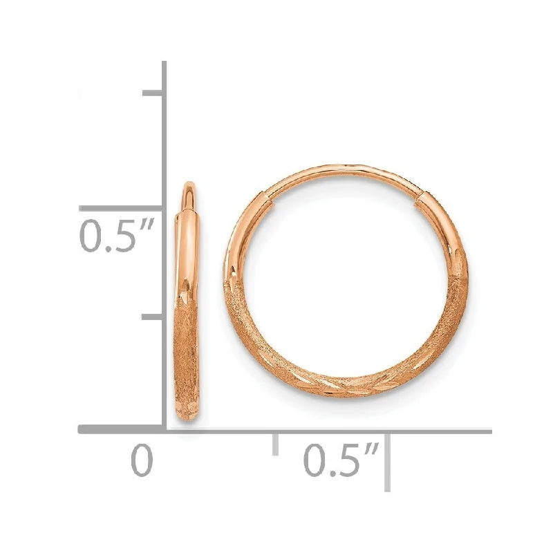 Diamond2Deal 14k Rose Gold 1.25mm Diamond-cut Endless Hoop Earrings (L-15.5mm, W-15.75mm)