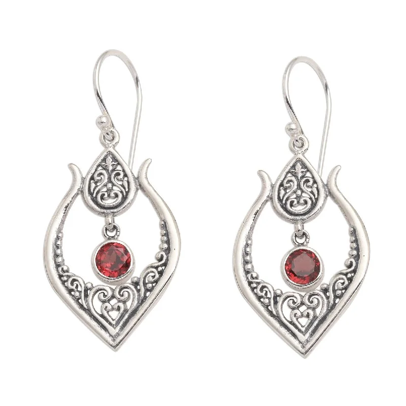 NOVICA Red Flash, Garnet dangle earrings - 1.8*0.8