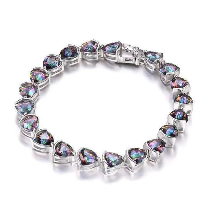 Rainbow Fire Genuine Mystic Topaz Trillion Cut 29.8CT IOBI Precious Gems Tennis Bracelet