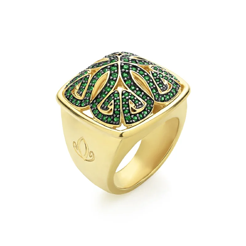 Empress Pavé Ring Large - 18K Gold Vermeil + CZ Vert