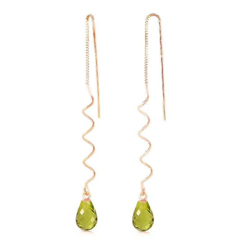 14K Solid Gold Threaded Dangles Gemstone Earrings Natural Peridot