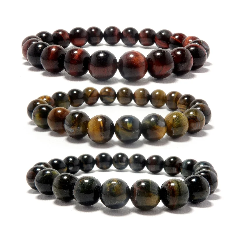 Tigers Eye Bracelet Set Hawks Brown Red Bravery Stones