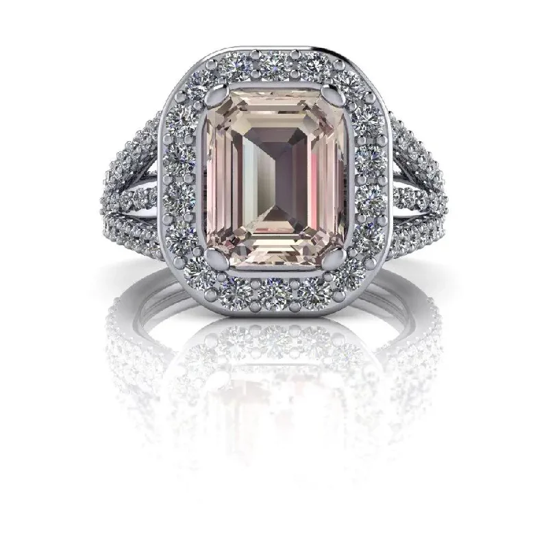 3.37 CTW Emerald Cut Morganite Engagement Ring