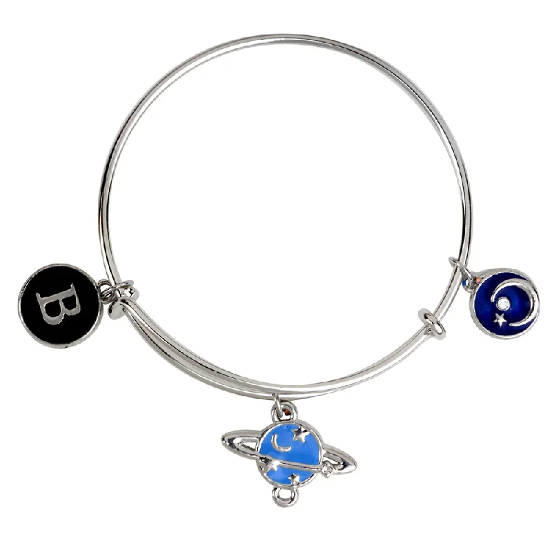 Mahi B Letter & Moon Shaped Rhodium Plated Enamel Work Charms Kids Bracelets for Kids (BRK1100991R)