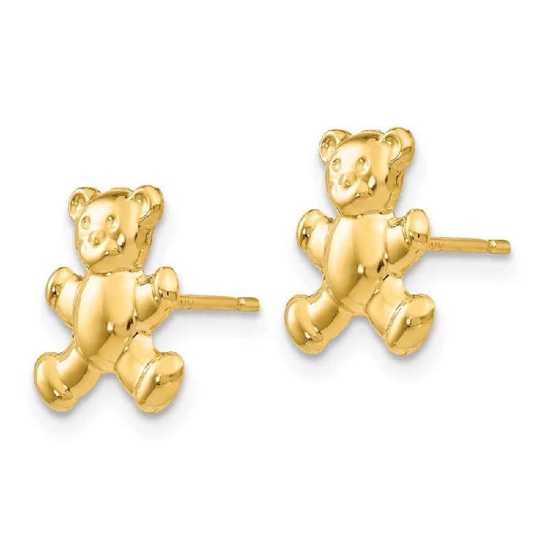 Diamond2Deal 14k Yellow Gold Teddy Bear Post Stud Earrings (L-11mm, W-10mm)