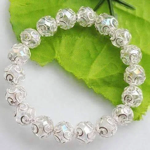 Silver Lace with Crystal Clear Bead Stretchy Bracelet