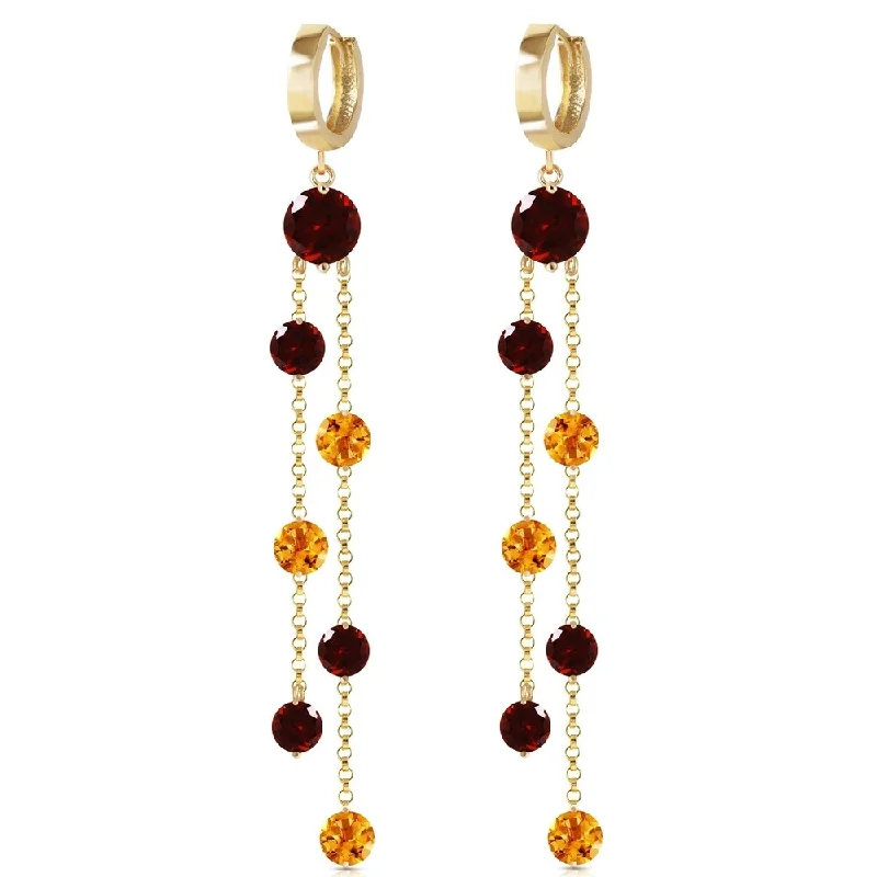 8.99 CTW 14K Solid Gold Salute Garnet Citrine Earrings