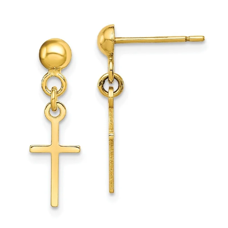 Diamond2Deal 10k Yellow Gold YG Polished Cross Dangle Post Earrings (L-20.52mm, W-6.21mm)