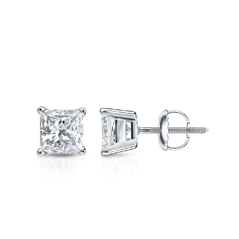 Auriya 14k Gold 3/4ctw Princess-cut Diamond Stud Earrings (H-I, SI1-SI2)