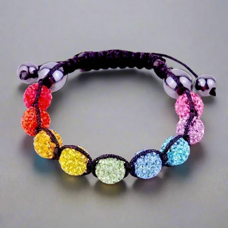 Rainbow Sparkly Crystals Hand Made Shamballa Bead Bracelet for Women or Men