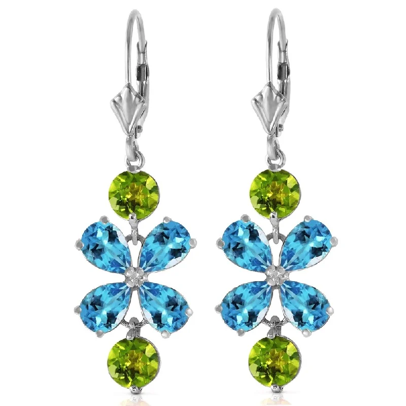 5.32 Carat 14K Solid Gold Still Burning Blue Topaz Peridot Earrings