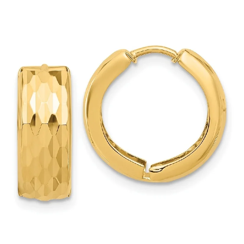 Diamond2Deal 10k Yellow Gold Diamond-Cut Hinged Huggie Hoop Earrings (L-15.44mm, W-15.93mm)