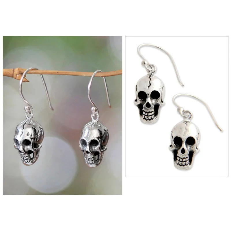 NOVICA Handmade Sterling Silver 'Immortal Skull' Earrings (Indonesia)