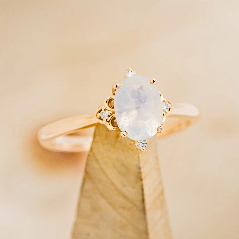 "ZELLA" - OVAL CUT MOONSTONE ENGAGEMENT RING WITH DIAMOND ACCENTS