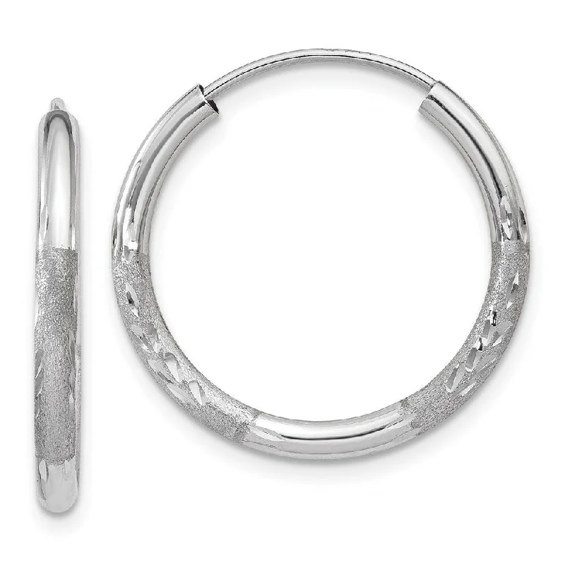 Diamond2Deal 14k White Gold 2mm Diamond-cut Endless Hoop Earrings (L-18mm, W-18mm)