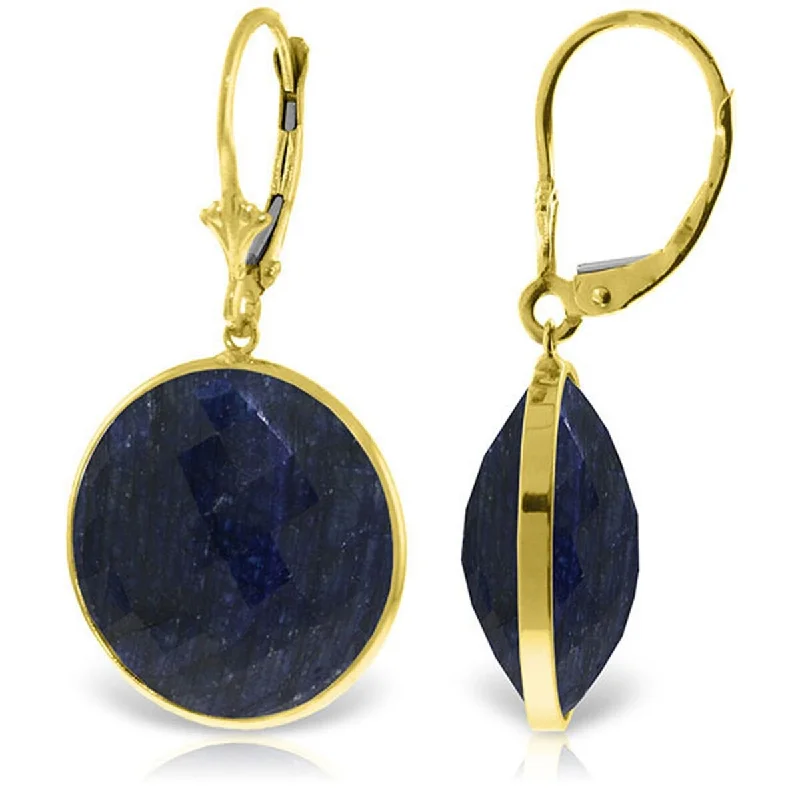 14K Solid Gold Leverback Earrings w/ Checkerboard Cut Round Sapphires