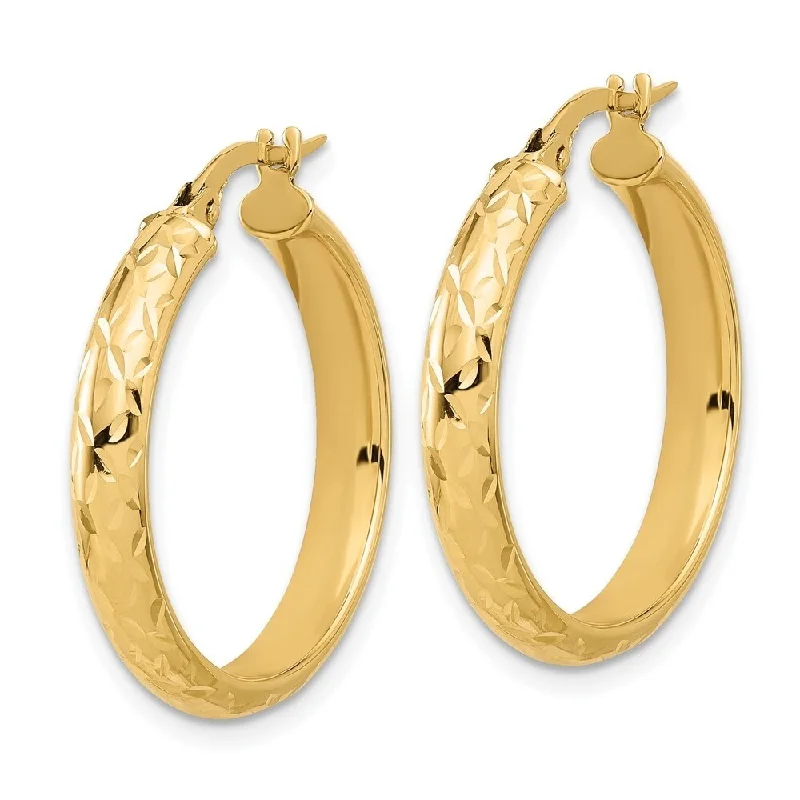 Diamond2Deal 10k Yellow Gold Polished and Diamond-cut Round Hoop Earrings (L-23.3mm, W-24.51mm)