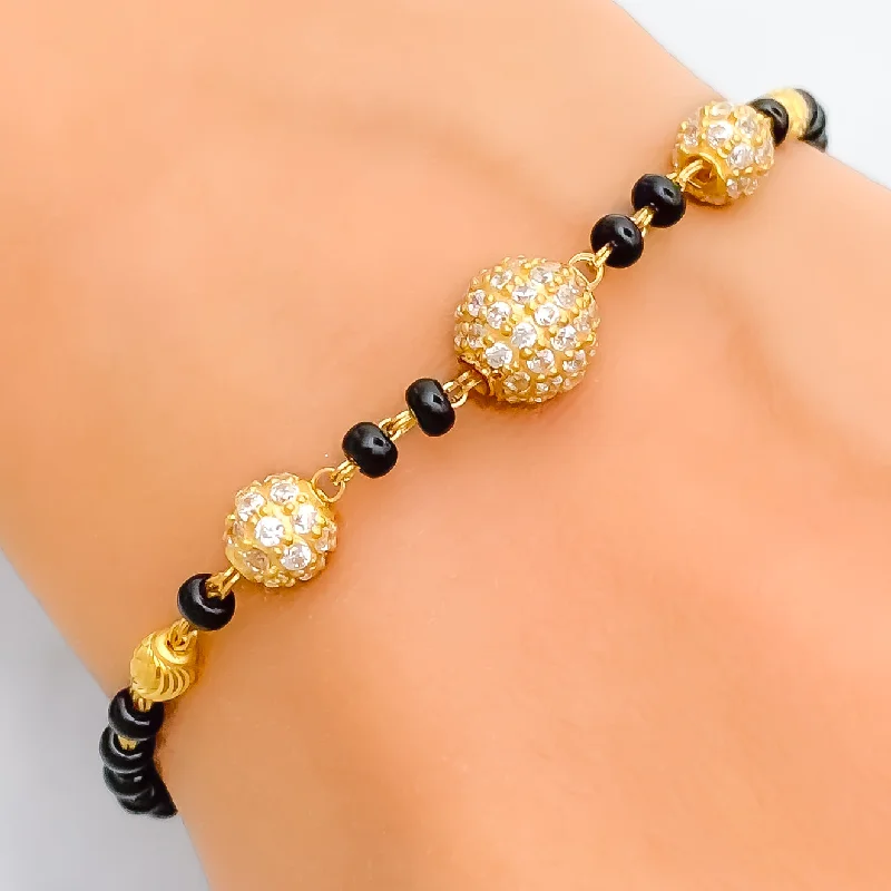 Shiny Refined 22k Gold Black Bead CZ Bracelet