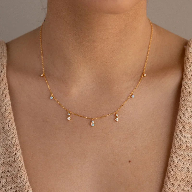 Opal Diamond Station Necklace