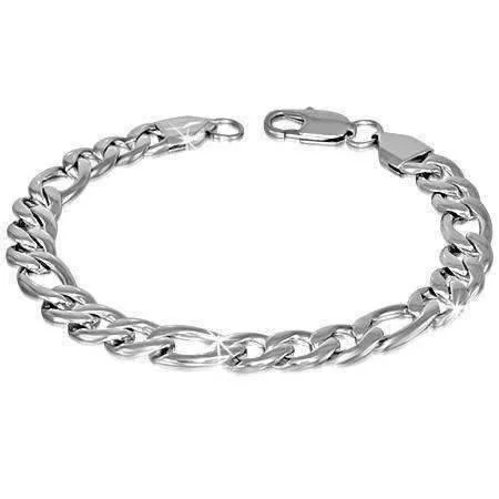 Vincenzo 9 inch Figaro Link Stainless Steel Men's Bracelet