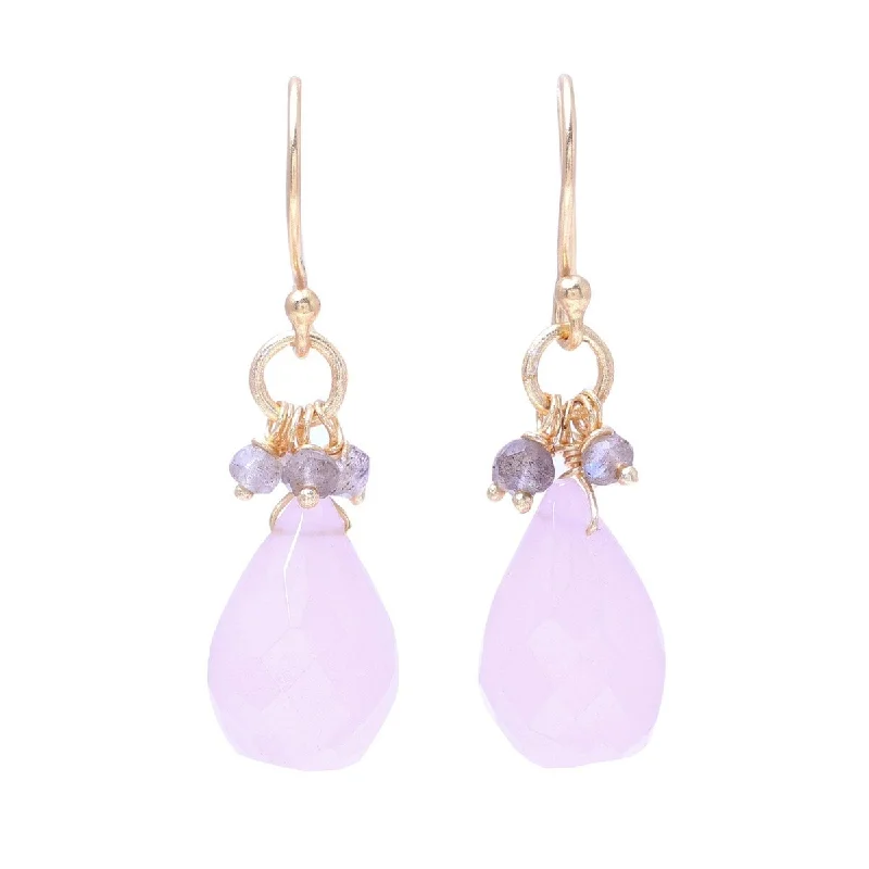 NOVICA Glittering Pink Drops, Gold plated rose quartz and labradorite dangle earrings - 1.4*0.4