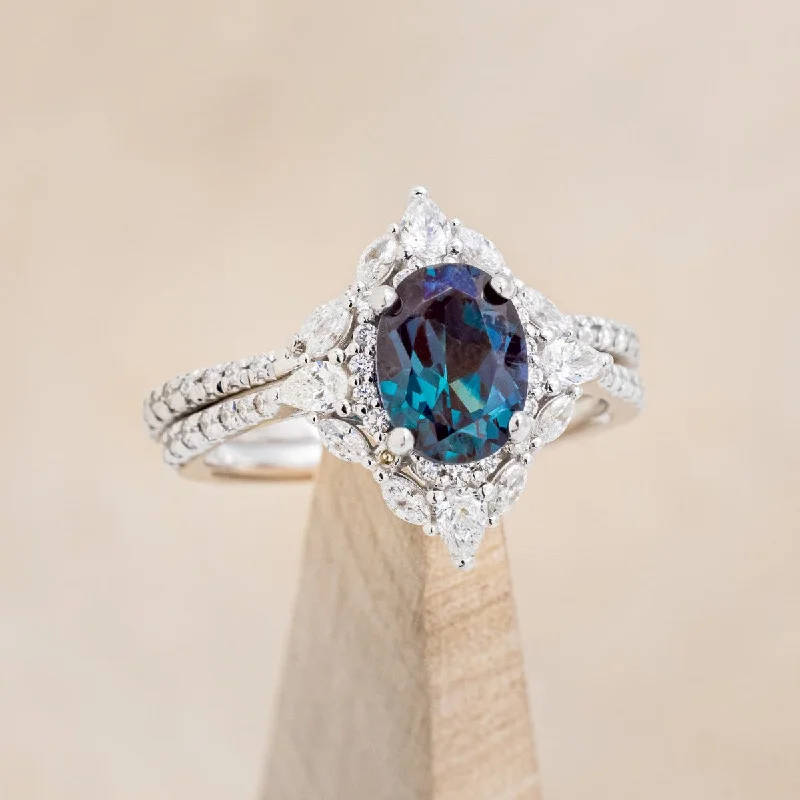 "NORTH STAR" - OVAL LAB-GROWN ALEXANDRITE ENGAGEMENT RING WITH DIAMOND ACCENTS & TRACER