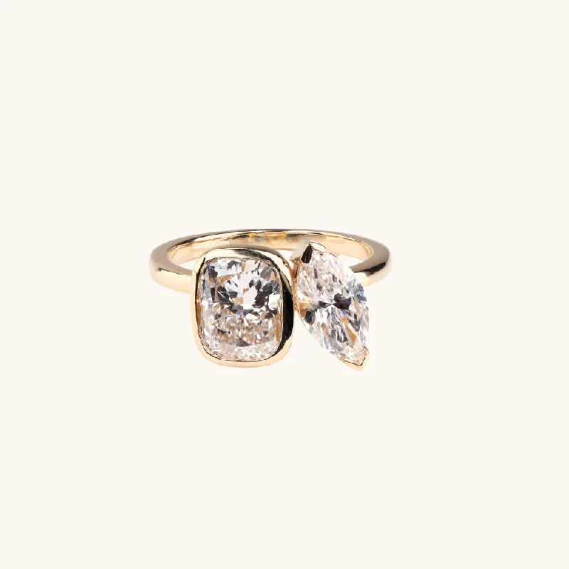 Cushion and Marquise Toi et Moi Lab Diamond Engagement Ring