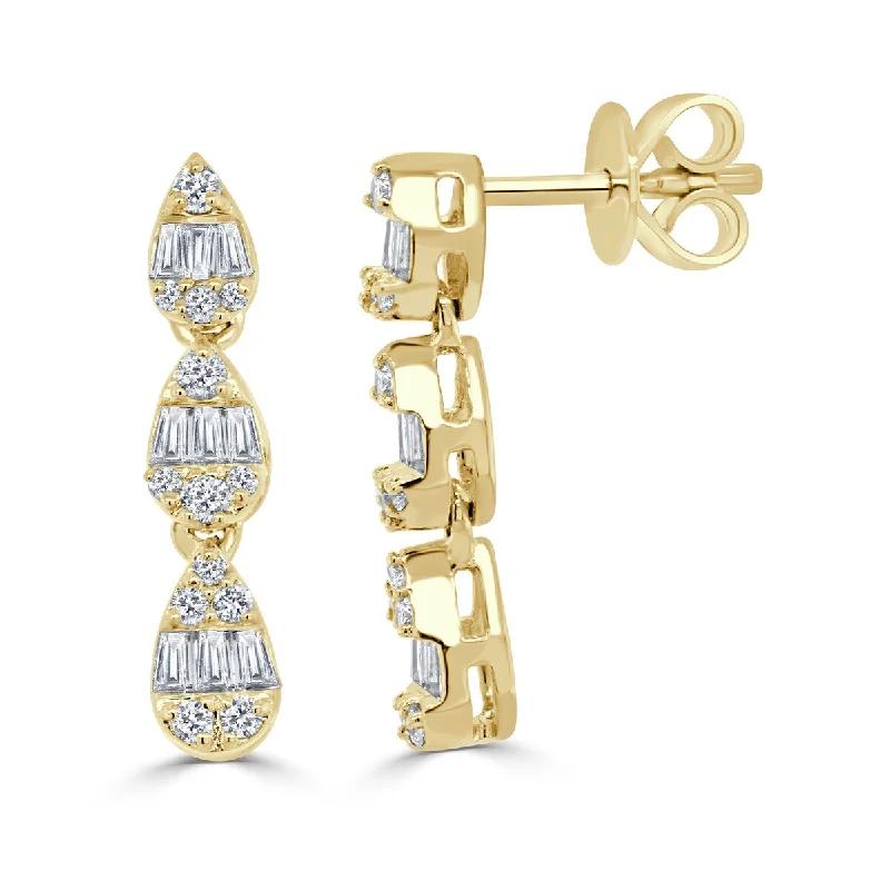 Joelle Diamond Drop Earrings 14K Gold Baguette & Round Diamond