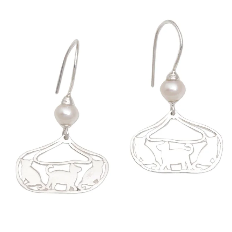 Cultured Pearl Dangle Earrings, 'Cat Parade' (Indonesia) - 1.5L*0.9W