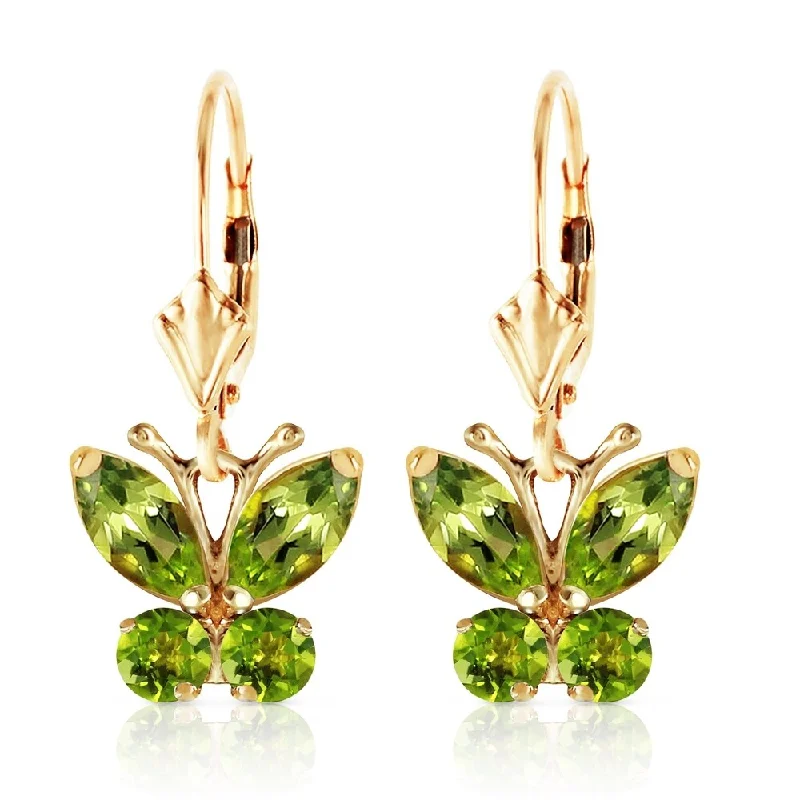 1.24 CTW 14K Solid Gold Butterfly Earrings Peridot