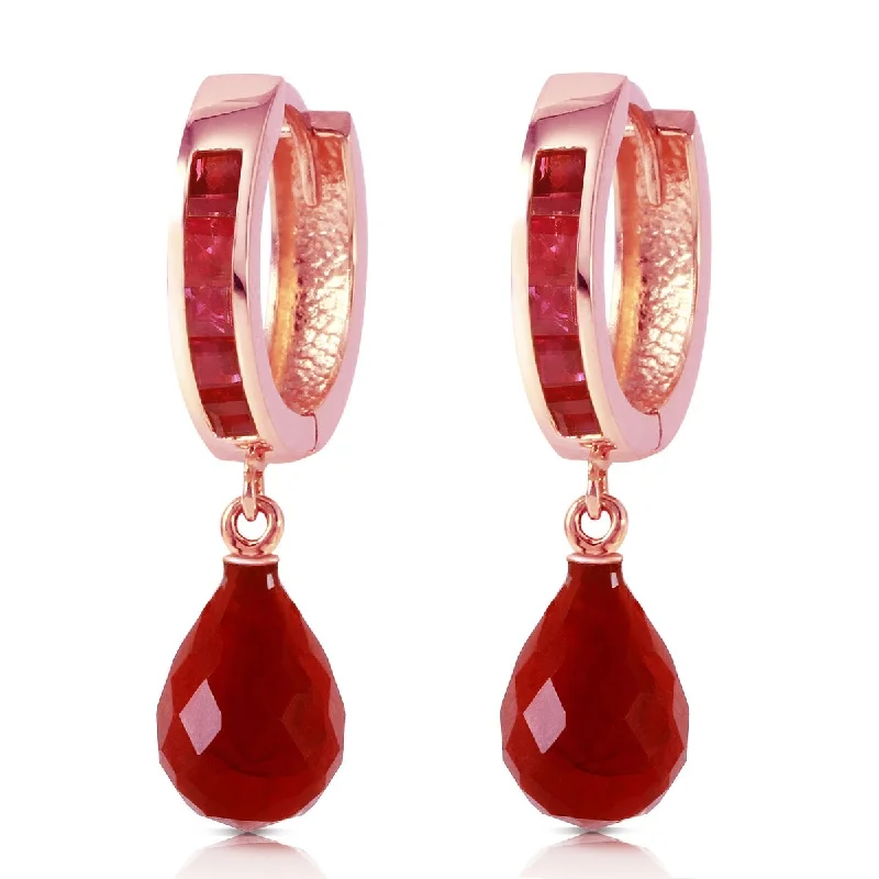 14K Solid Gold Hoop Elegant Dangling Ruby Gemstone Women's Earrings