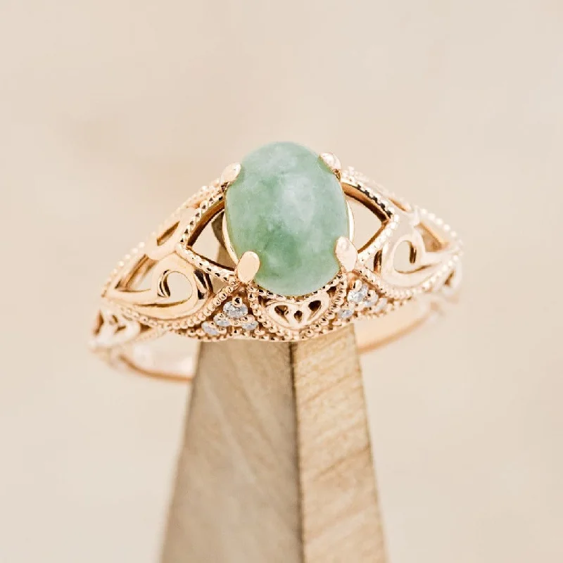 "RELICA" - OVAL JADE ENGAGEMENT RING WITH DIAMOND ACCENTS