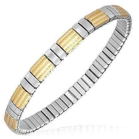 Cadence Thin Two Tone 18K Gold Plated Stainless Steel Stretch Link Bracelet