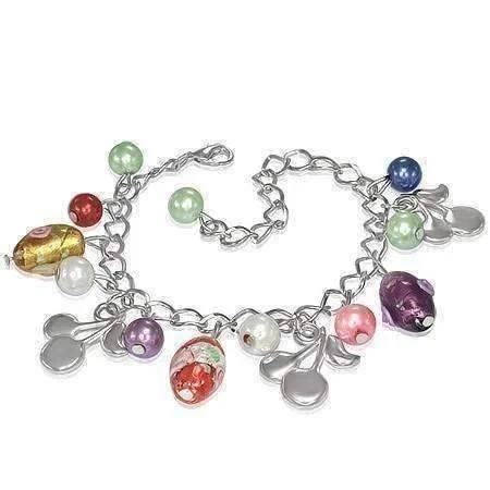 Cherry Parfait Glass Bead Silver Charm Bracelet