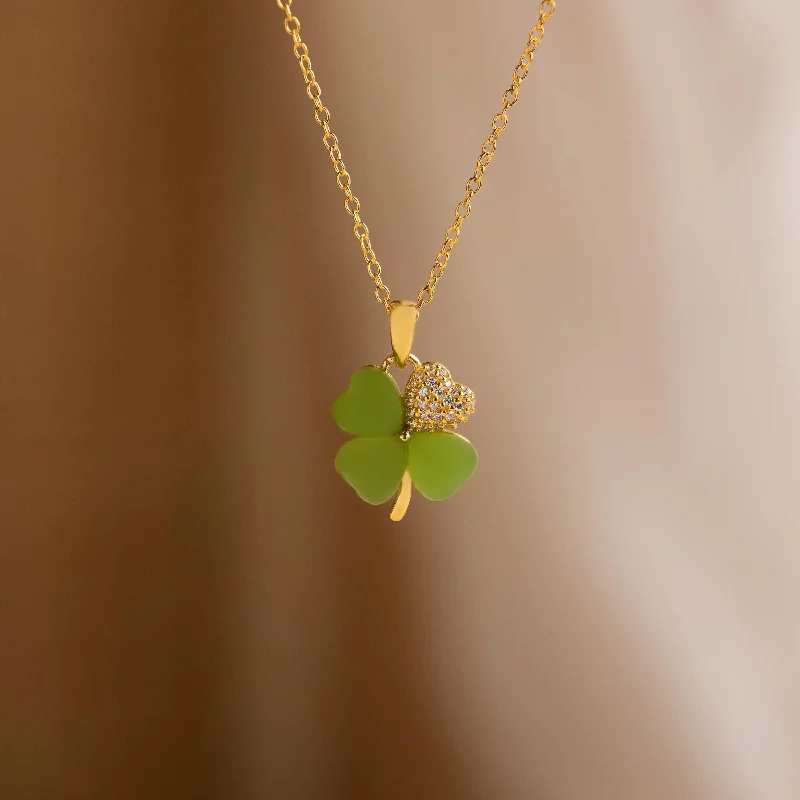 Pave Jade Clover Necklace