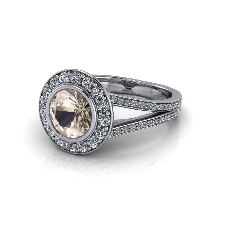 Round Morganite Engagement Ring Diamond Halo Setting 1.75 CTW